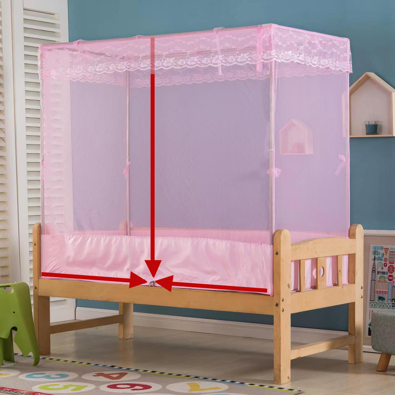 儿童床蚊帐1米单人0.7学生0.9寝室0.8定做小床拼床加宽床拉链蚊帐
