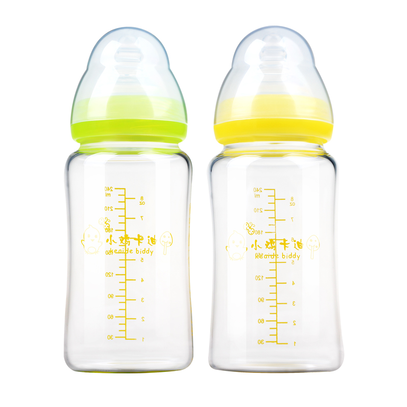 小鸡卡迪婴儿大弧形晶钻玻璃奶瓶240ml 高硼硅婴儿宝宝新生儿喝奶