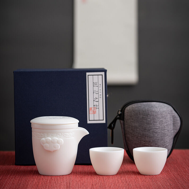 唐舍羊脂玉白瓷快客杯一壶二杯过滤内胆泡茶壶便携式旅行茶具套装