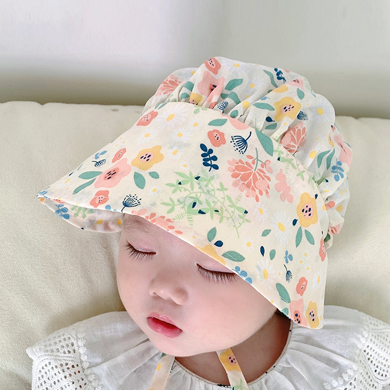 婴儿帽子春秋女宝宝遮阳薄款公主帽纯棉可爱夏季新生儿女童包头帽