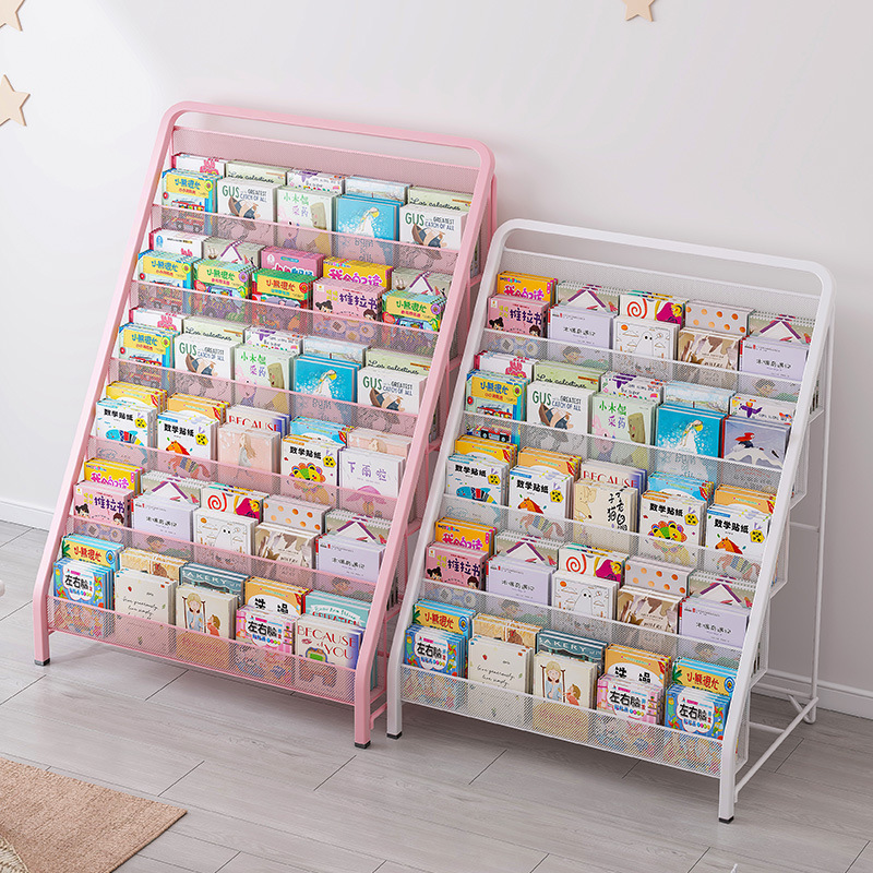 宝宝绘本架儿童书架家用杂志架子简易铁艺书柜玩具收纳置物架书报