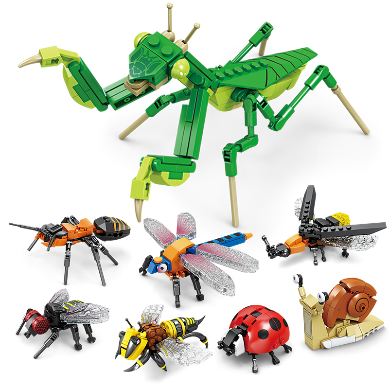 六一儿童节礼物开智昆虫积木男孩拼装玩具益智模型小颗粒动物拼图