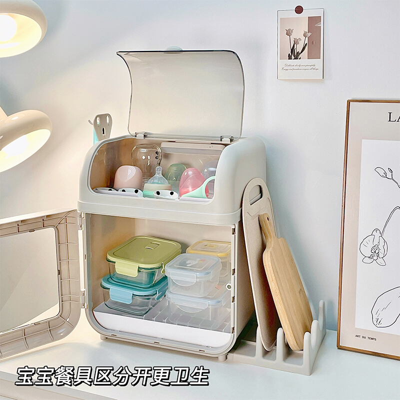 宝宝奶瓶收纳箱婴儿辅食工具置物柜带盖防尘碗筷餐具沥水架收纳盒