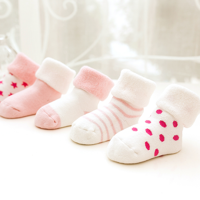 婴儿袜子秋冬款加厚儿童全棉0-1-3岁6-9个月新生儿宝宝松口毛圈袜