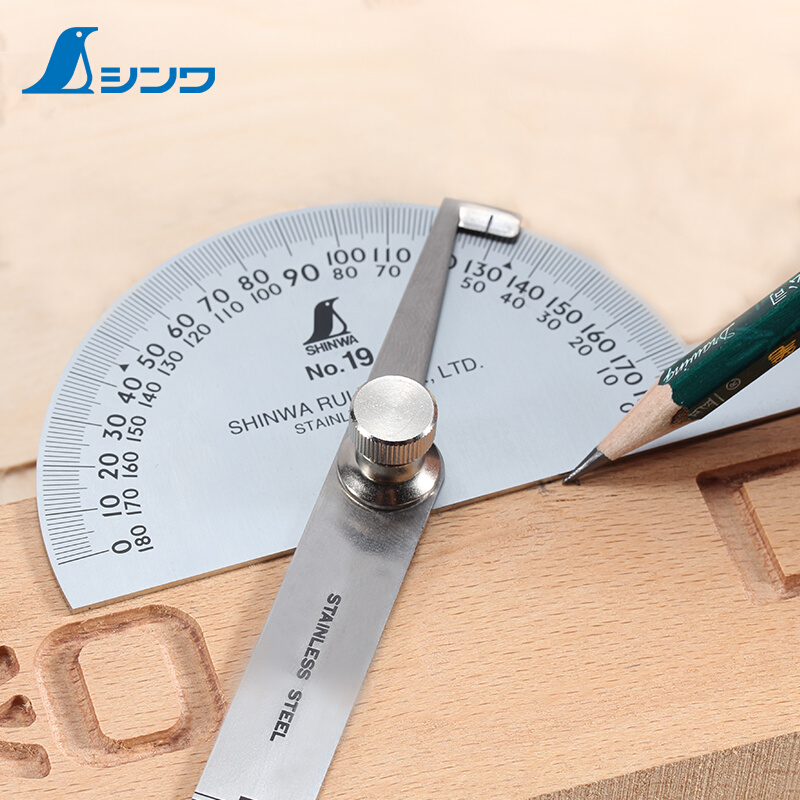 日本亲和不锈钢量角器SHINWA企鹅牌高精度角尺木工角度规划线测量