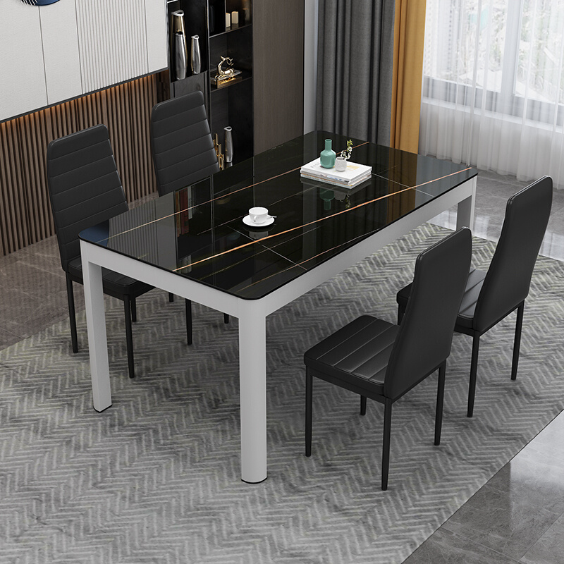 定制傲悦餐桌椅组合小户型钢化玻璃餐桌4人6人简约现代家用长方形