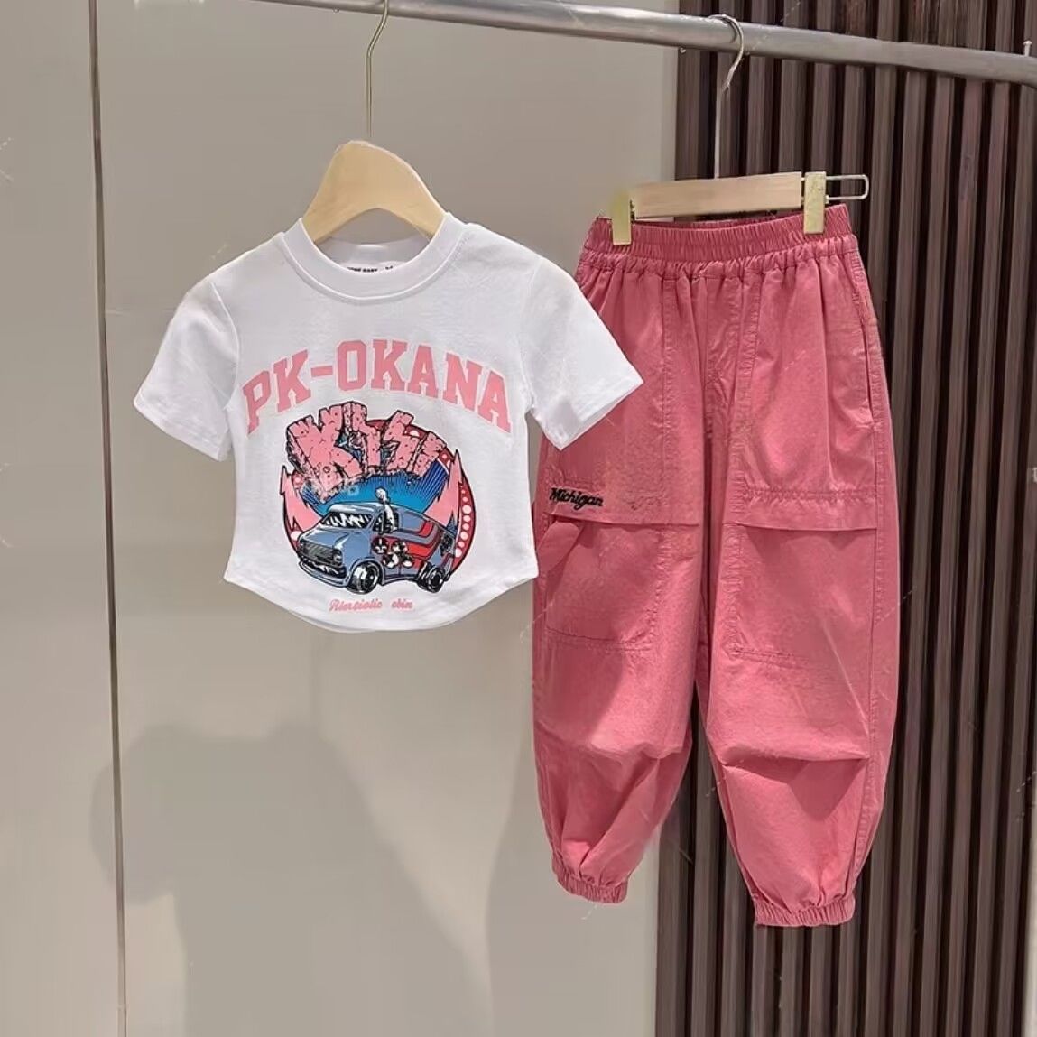 女童夏季短袖工装裤套装2023新款5T恤6网红中大童夏季儿童裤子9岁