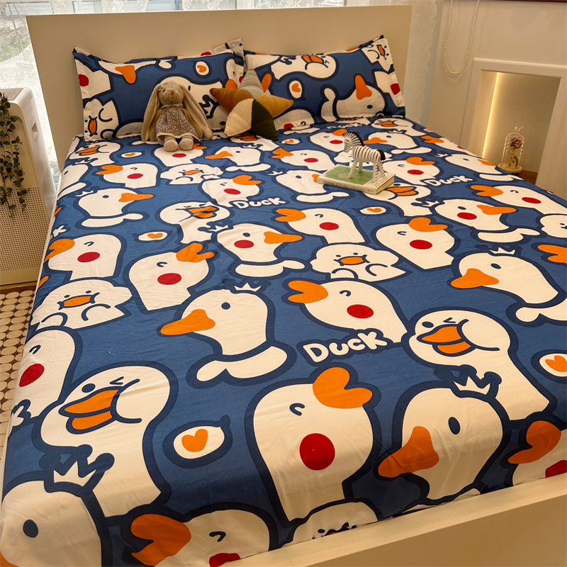 小鸭子水洗棉床笠单件1.8m席梦思保护套防尘罩可爱卡通床罩定制