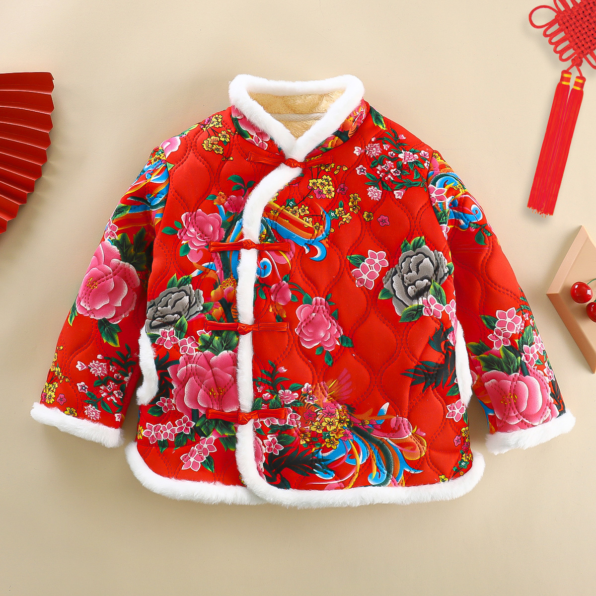 儿童中国风棉服过年服冬装碎花棉袄宝宝国风加绒外套