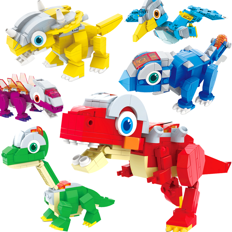新款心奇爆龙战车4恐龙拼装积木霸王龙三角龙翼龙暴儿童益智玩具