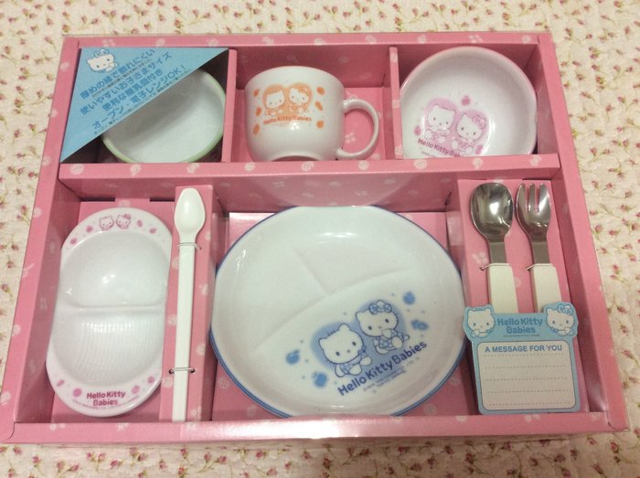 Sanrio kitty婴儿/儿童 陶瓷餐具8件式餐具组日本制1999年商品