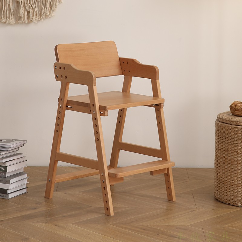 日式全实木榉木儿童学习椅多功能可调节升降餐椅成人书桌椅