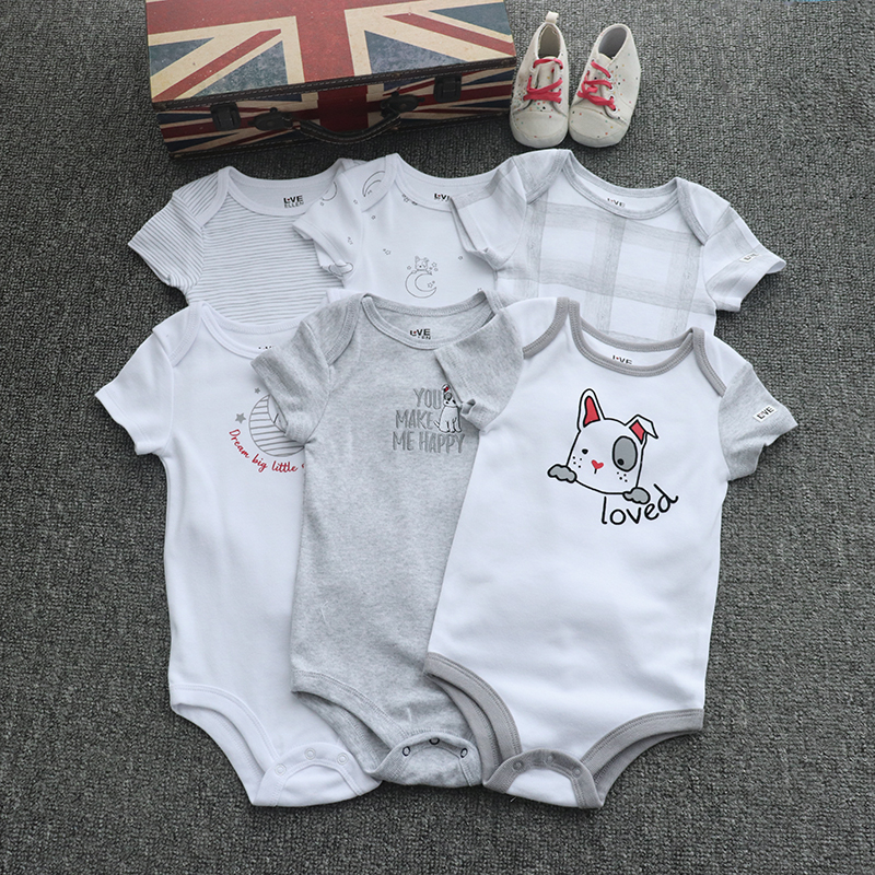 纯白色婴儿短袖三角哈衣男女宝宝夏季纯棉连体包屁衣爬服0-9个月
