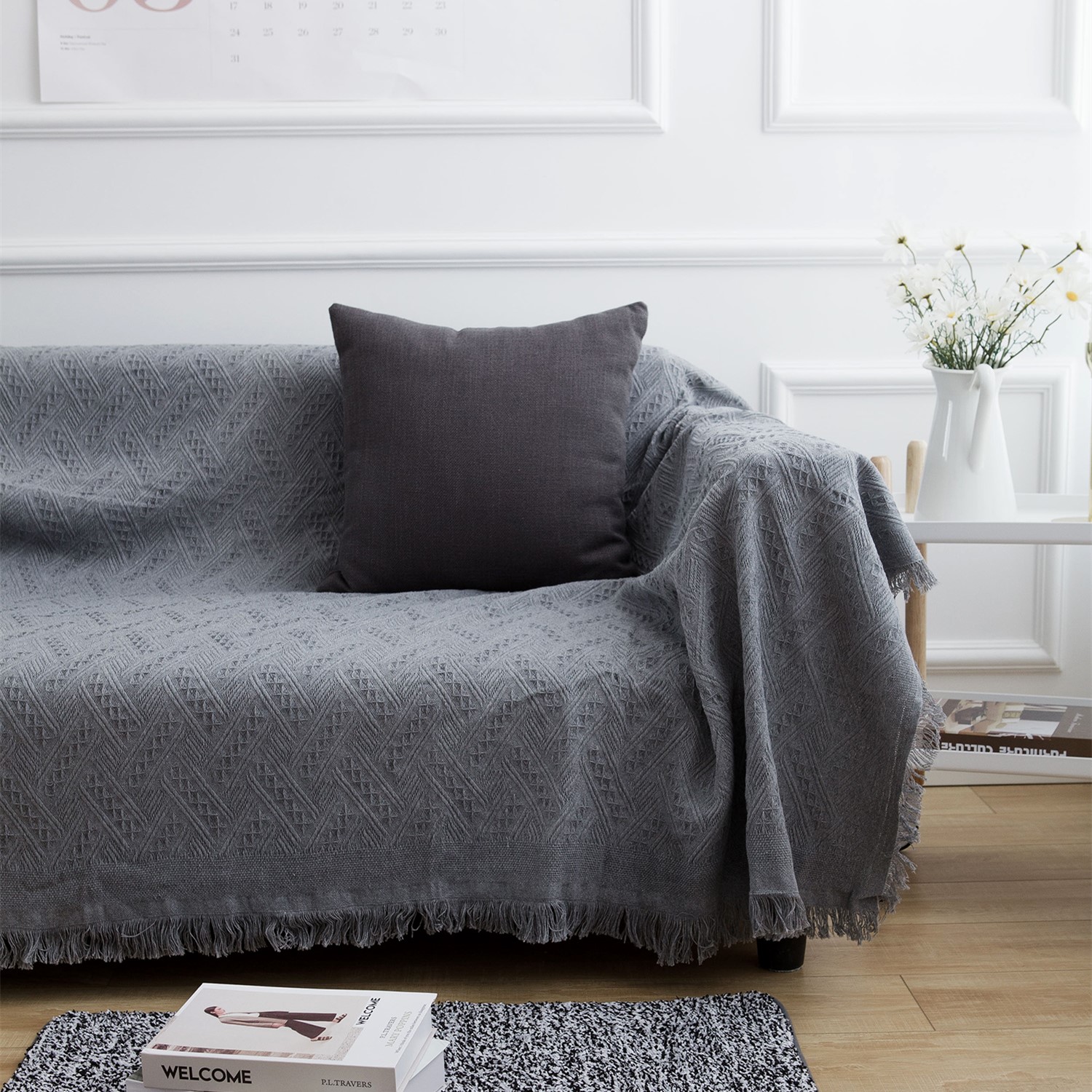 北欧高级灰ins纯色沙发垫沙发布单全盖沙发盖巾沙发罩组合贵妃