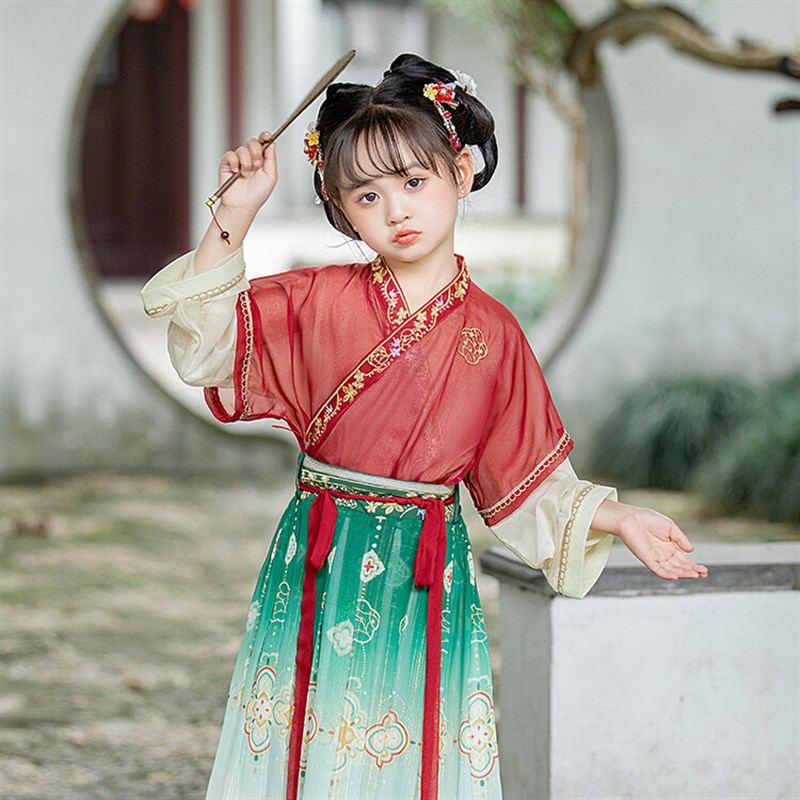 极速女童汉服连衣裙超仙中国风童装小女孩古筝演出服儿童唐装表演