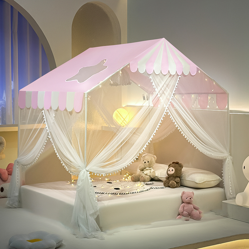 2024新款儿童蚊帐家用落地卧室女孩公主风床幔遮光帘一体床上帐篷