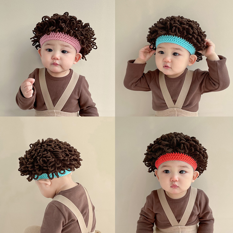 婴儿搞笑帽子宝宝可爱假发帽子网红婴儿童个性头发套男女童卷发帽