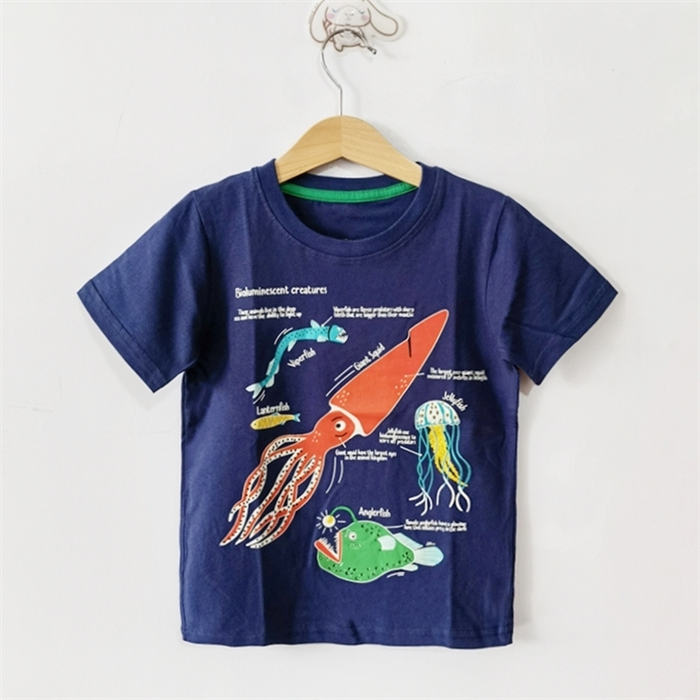 小鱼家儿童装男幼童夏季纯棉薄款短袖T恤海底世界夜光图案396565