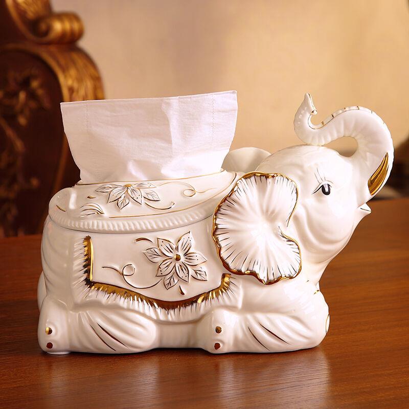 达沃欧式大象纸巾盒摆件家居装饰品客厅电视柜陶瓷抽纸盒摆设工艺