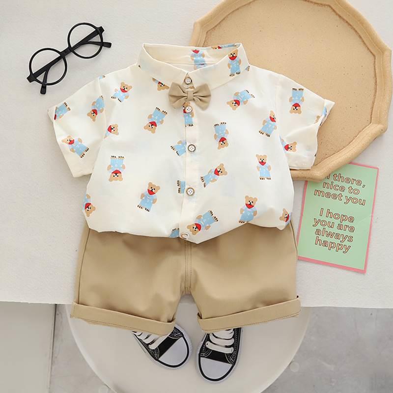 婴儿衣服夏季可爱纯棉短袖小西装礼服分体套装一2周岁3男宝宝夏装