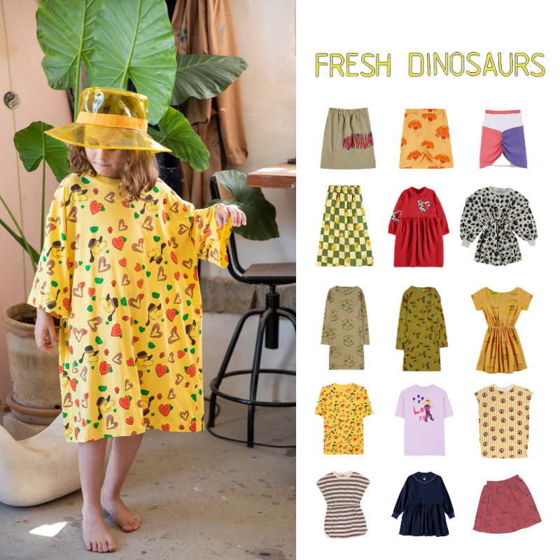 季末折扣 fresh dinosaurs 女童时髦连衣裙子 棋盘格长半裙 多款