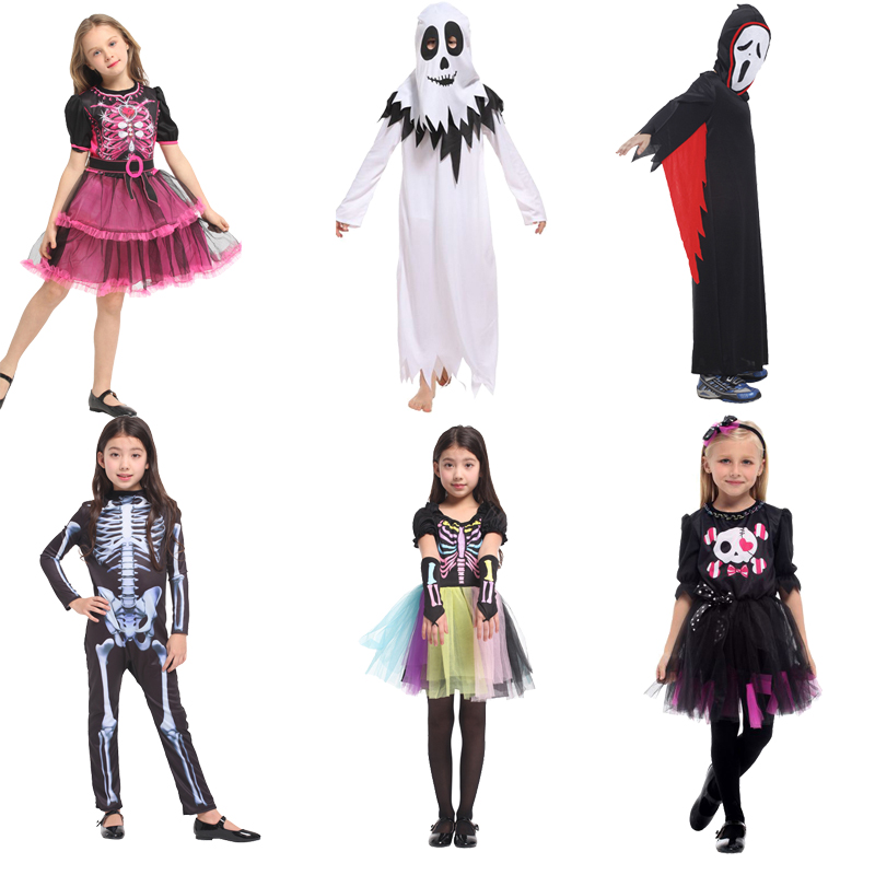 万圣节儿童服装表演服男女童吸血鬼精灵骷髅骨架衣公主幽灵披风