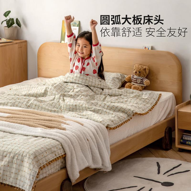 源氏木语实木床北欧橡木儿童床现代简约1.2米单人床卧室环保家具