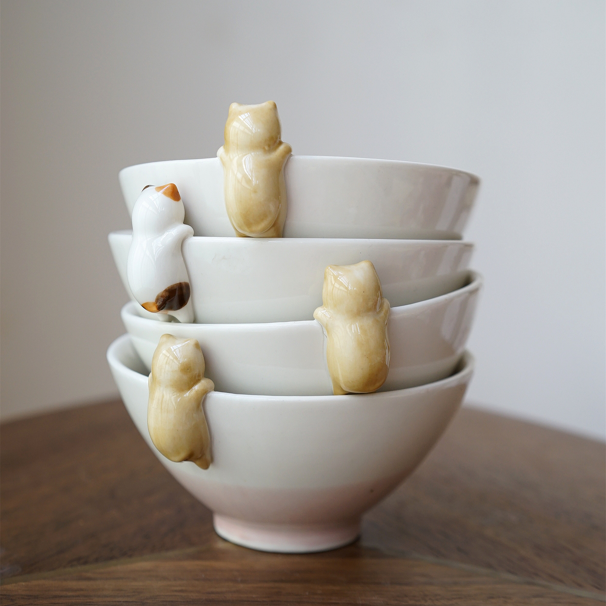 一屋FUNNY日单猫咪陶瓷碗 可爱卡通立体米饭碗 甜品碗 创意家用碗