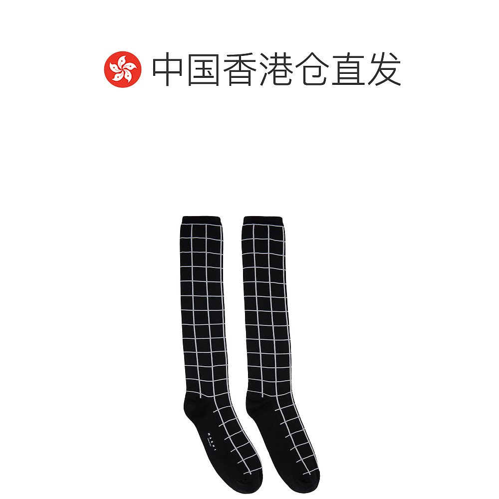 香港直邮潮奢 Marni 玛尼 男士 黑色格纹长筒袜 SKZC0117Q1UFN220