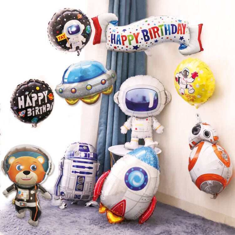 星球宇航员太空人火箭造型铝膜气球男孩主题派对生日布置装饰用品