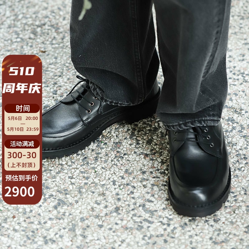 日本REPRODUCTION OF FOUND义大利牛皮工装柔软皮鞋黑