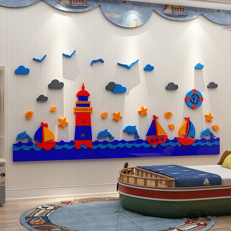 儿童房间布置装饰用品海洋风环创主题文化背景墙床头贴纸男孩网红