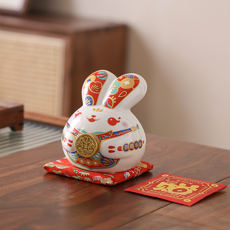 陶瓷兔子摆件办公室客厅电视柜家居装饰品兔年公司新年会活动礼品