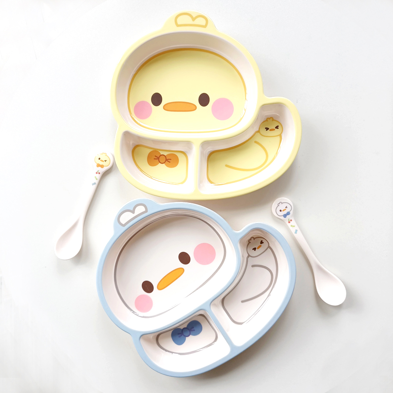 薇可可可可鸭儿童分格餐盘碗勺杯餐具宝宝小孩幼儿园餐厅饭盘商用