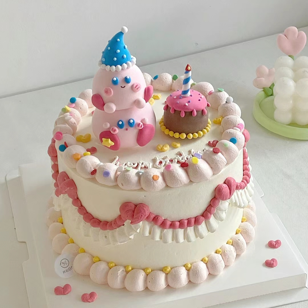 星之卡比蛋糕摆件装饰软胶叠叠乐网红可爱精灵小蛋糕生日女生配件