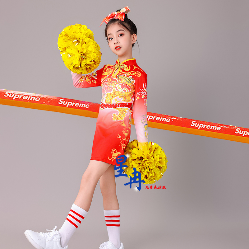 中国风啦啦队服装儿童啦啦操比赛服连衣裙中小学生运动会演出服装