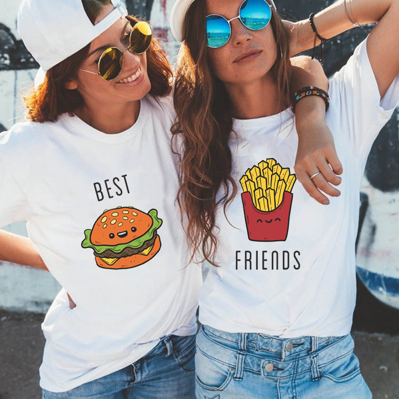 Best friend woman t-shirt最好的朋友女士薯条和汉堡印花女士T恤