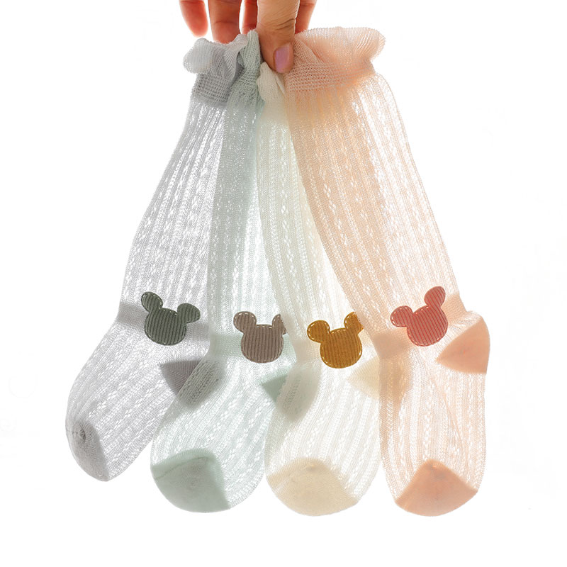 婴儿长筒袜过膝新生儿夏季薄款网眼透气宝宝可爱空调防蚊不勒袜子