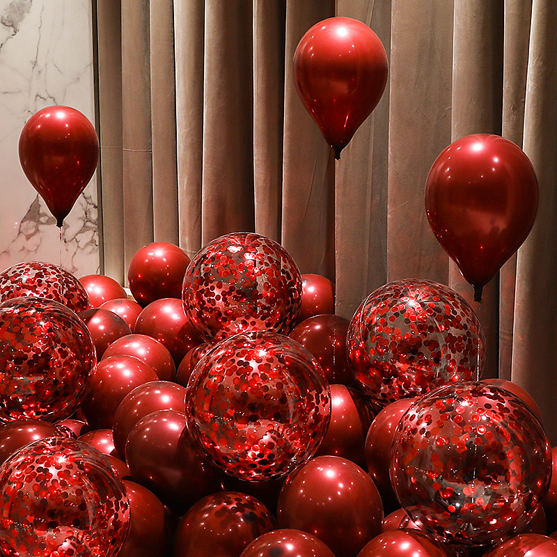 氦氮气球飘空大红喜字宝石榴红色双层小气球装饰结求婚房布置套装