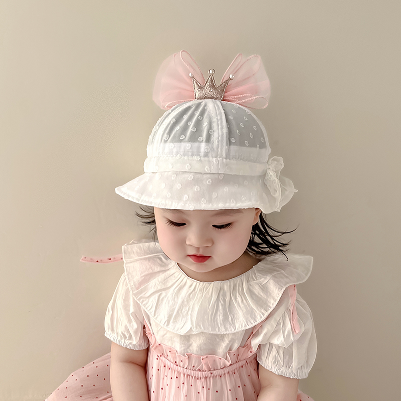 婴儿帽子夏季网眼蕾丝公主帽女宝宝韩版甜美小月龄大檐防晒遮阳帽