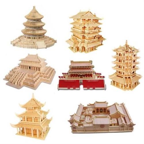 榫卯玩具古建筑斗拱积木拼图模型拼装益智玩具学生手工木质材料