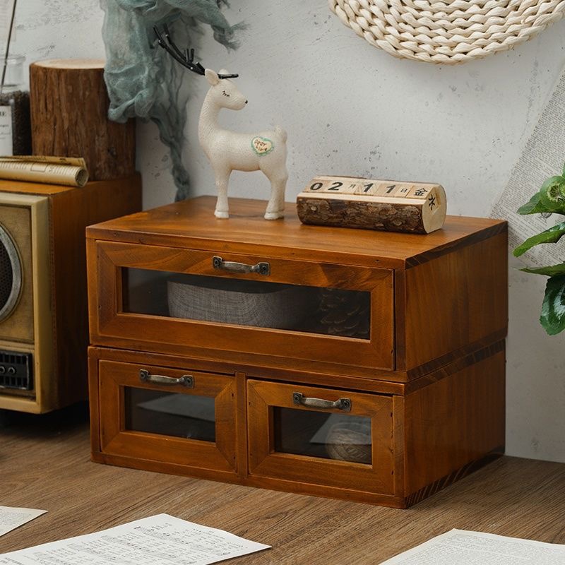 复古桌面电脑显示器增高架单层木制收纳盒木质抽屉式梳妆台木盒