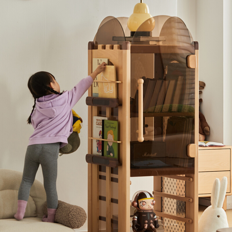 儿童旋转书架360度书柜实木大容量客厅落地阅读收纳柜绘本架