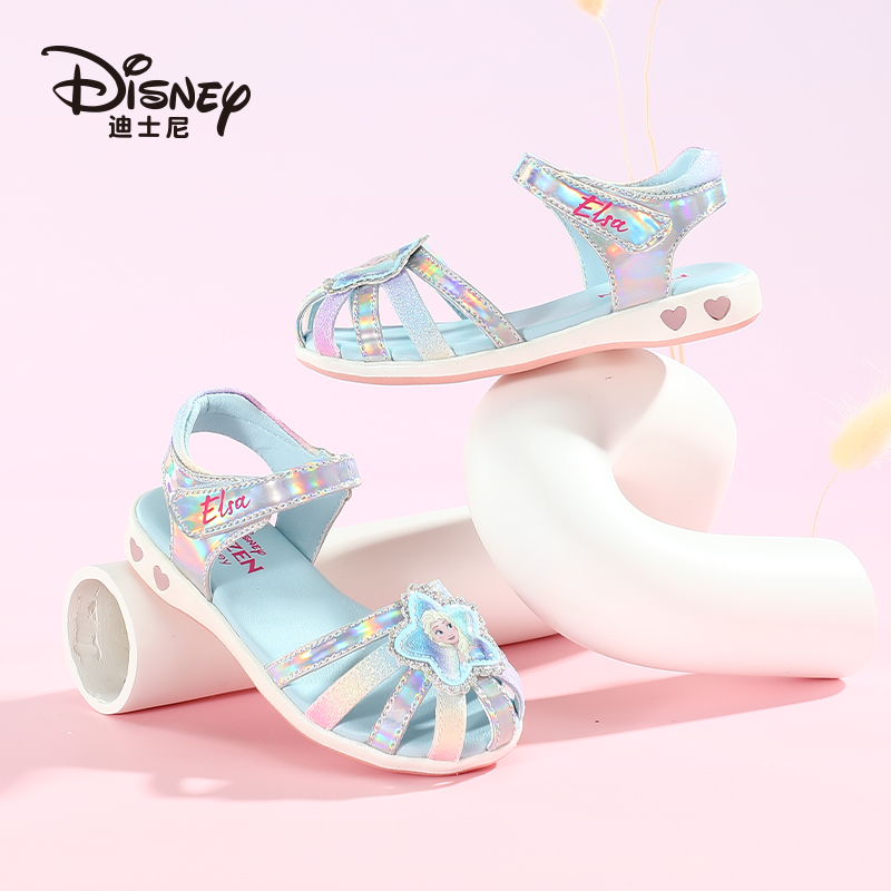 迪士尼童鞋爱莎公主凉鞋2024夏款洋气儿童鞋子幼儿园女宝宝包头鞋