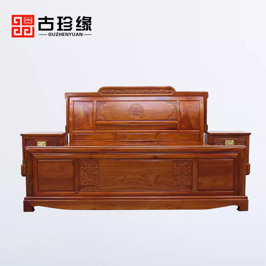 中式红木家具大床箱体储物缅甸花梨木双人床雕花实木大果紫檀婚床