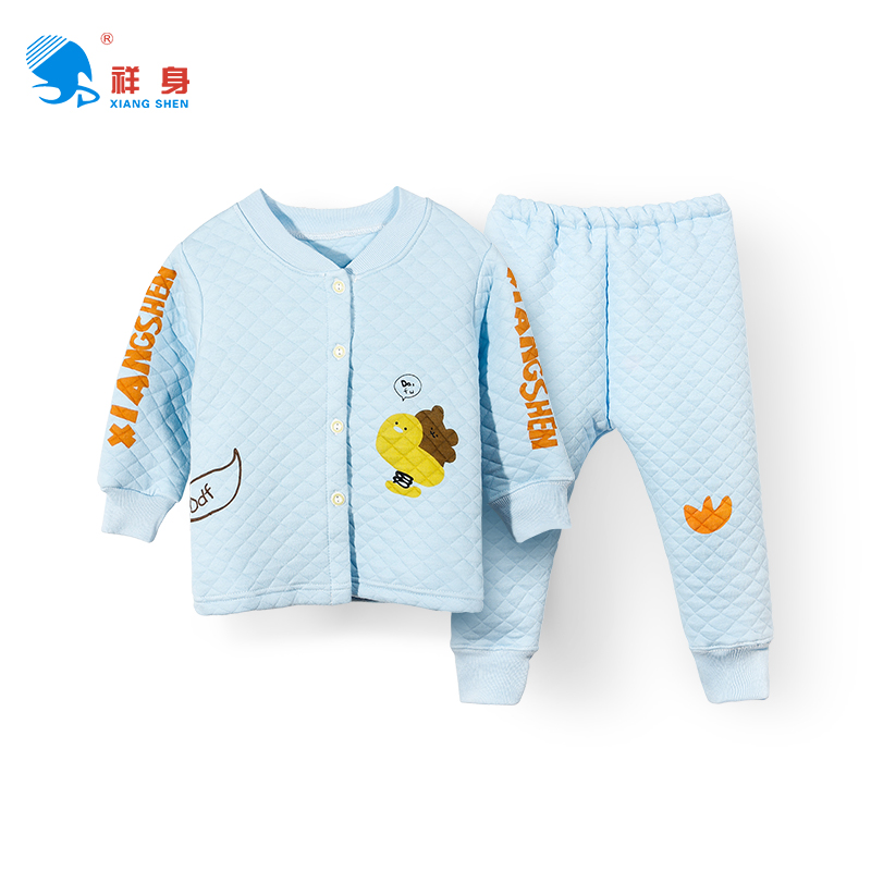 祥身MT114周岁宝宝保暖衣服套装春秋纯棉抗菌0-2岁婴童服装两件套