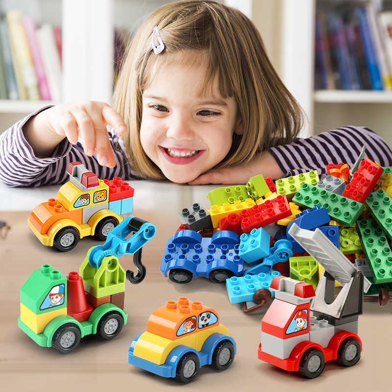 益智积木大颗粒婴幼儿童拼搭玩具百变工程组小汽车总动员2-8六6岁