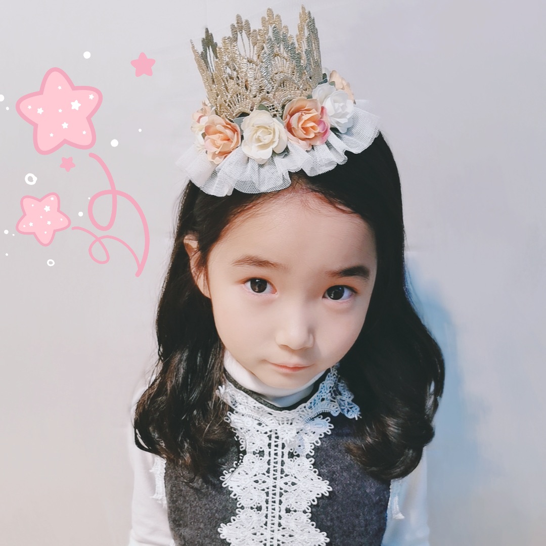 婴幼儿宝宝女童皇冠头饰公主韩式儿童ins生日蕾丝花朵大王冠发饰