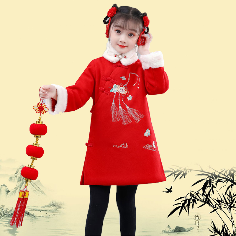 女童拜年服旗袍秋冬装唐装新年棉袄中国风儿童汉服裁剪图纸样板型