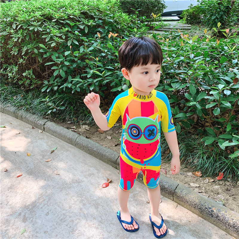 韩国韩范超酷儿童泳衣男童防晒中小童婴幼儿连体保暖抗UV游泳衣潮